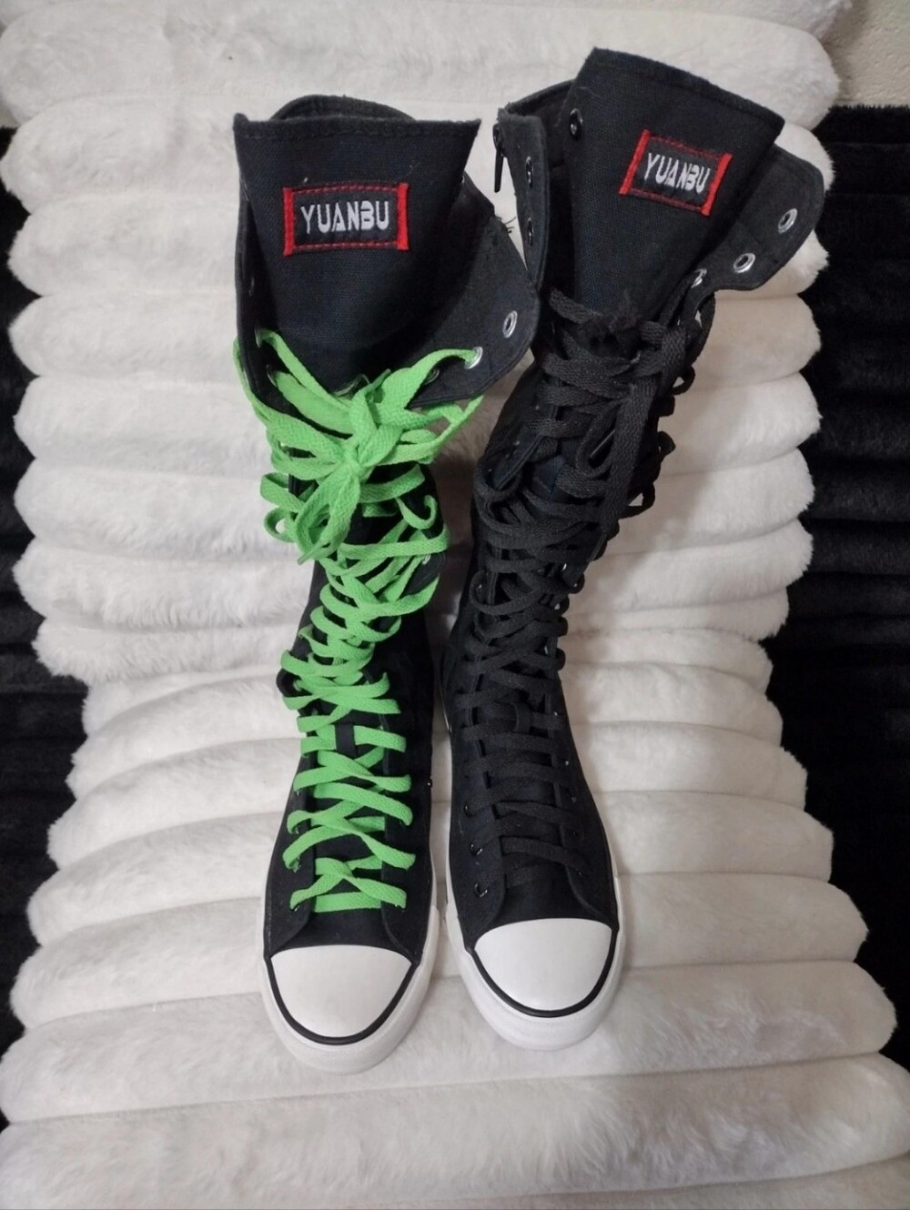 Men's Unisex YUANBU Black High-Top Lace-Up Sneakers with Green Accent
